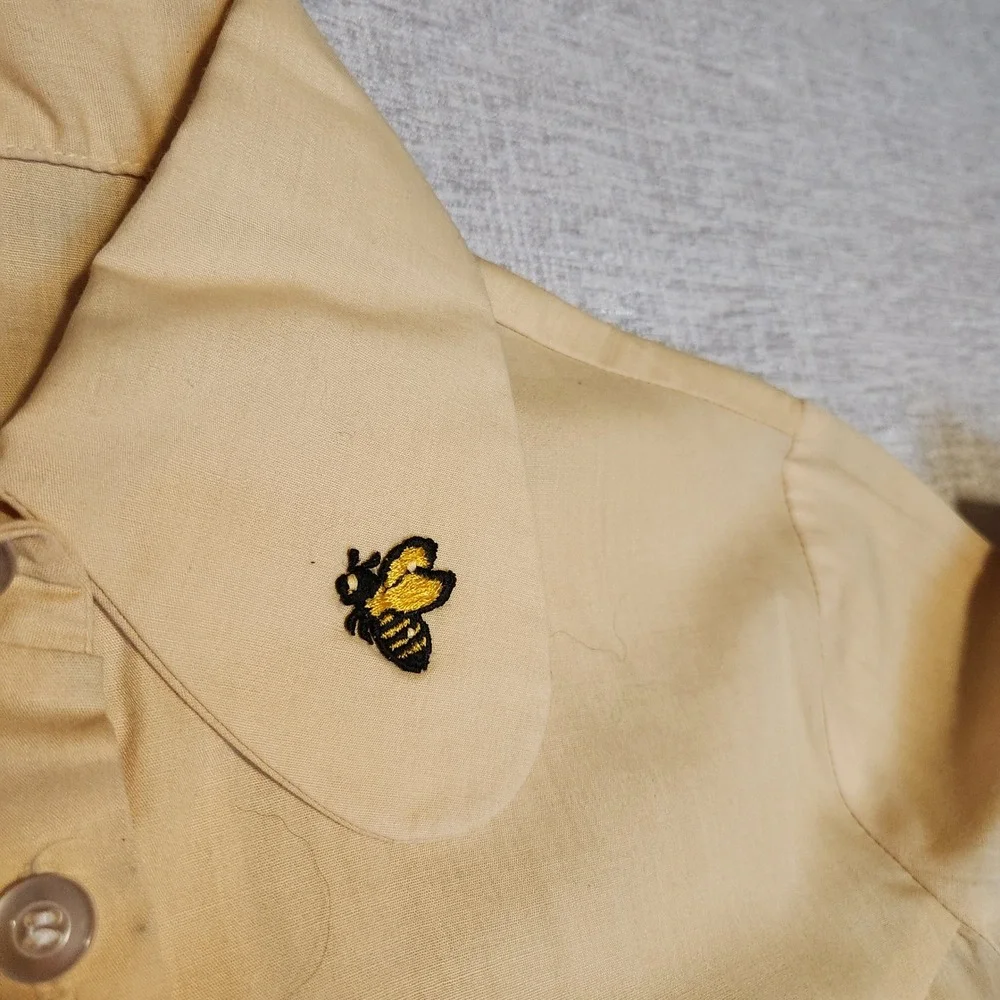 Unbranded Smock Dress Kids 4T Yellow Bee Embroidered Peter Pan Collar Vintage